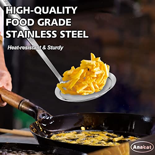 Anaeat 4.7" Stainless Steel Fat Skimmer Spoon - Professional Kitchen Fine Mesh Food Strainer and Hot Pot Skimmer with Long Handle for Skimming, Cooking, Frying, Grease, Gravy and Foam - color: 4.7" Fine Mesh Skimmer