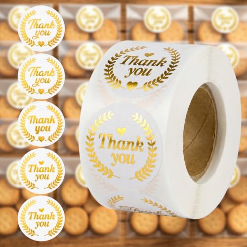500Pcs Thank You Stickers Roll, Gold Foil Wreath Labels for Small Business Boutique Shipping Packaging, Envelope Seals, Wedding Birthday Party Favors - color: 500pcs- Gold Foil Thank You
