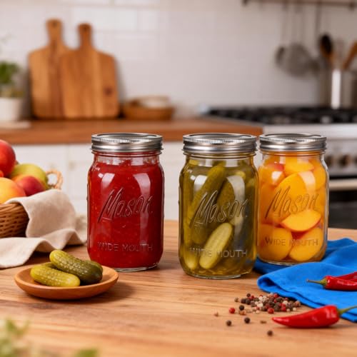 Rubtlamp Clear Mason jar 32 oz, 12 Pack Glass Jars - Wide Mouth Mason Jars with Airtight Lids for Pickling, Fermenting, Food Storage&DIY Crafts, Microwave & Dishwasher Safe - color: Clear