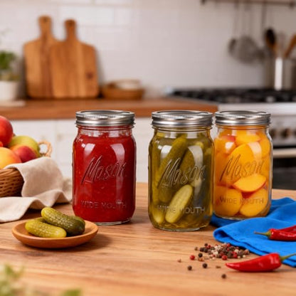 Rubtlamp Clear Mason jar 32 oz, 12 Pack Glass Jars - Wide Mouth Mason Jars with Airtight Lids for Pickling, Fermenting, Food Storage&DIY Crafts, Microwave & Dishwasher Safe - color: Clear