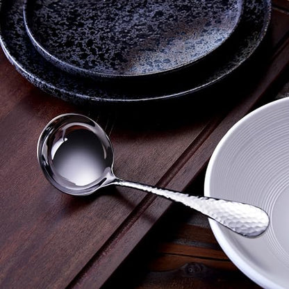 KEAWELL Premium 7.3" Hammered Gravy Ladle – 18/10 Stainless Steel – Exquisite Blend of Elegance and Functionality – Dishwasher Safe