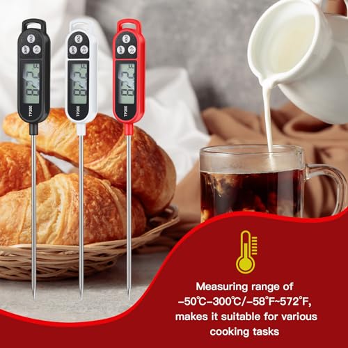 Copkim 12 Pcs Instant Read Meat Thermometer with Long Probe 9.65 Inch Kitchen Cooking Food Candy Waterproof Digital Thermometer for BBQ Water Milk Yogurt Liquid Cooking (Black,White,Red) - color: Black, White, Red