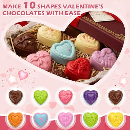 HKNMTT Heart Molds Silicone Valentine's Day Chocolate, Small 10 Love Conversation Shapes Truffle Gifts Bite Size 3D Rose Candy Mould Gummy Jello Gelatin Cute Wax Melt Ice Cube Handmade Soap DIY Making - style: 10 Shaped Heart - 2PCS
