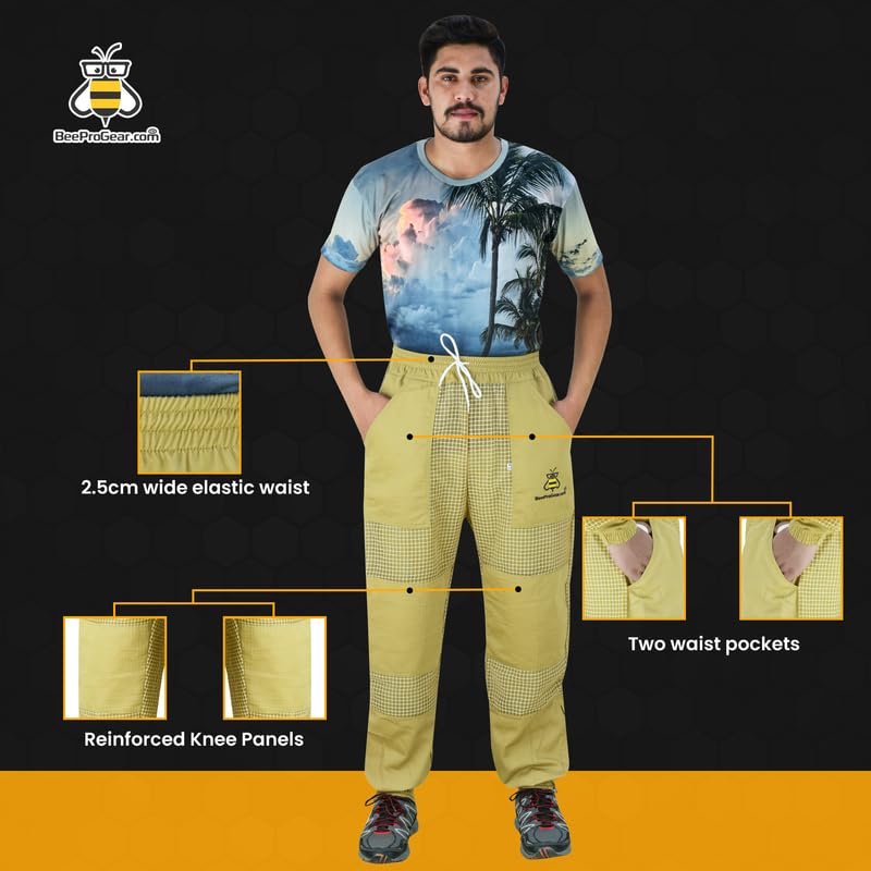 BeeProGear Sting-Proof Beekeeping Pants for Men & Women, Ventilated 3-Layer Mesh Pants with Tool Pockets & Carry Bag - color: Brown, size: Large