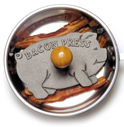 Norpro Cast Iron Pig Shaped Bacon Press with Wood Handle