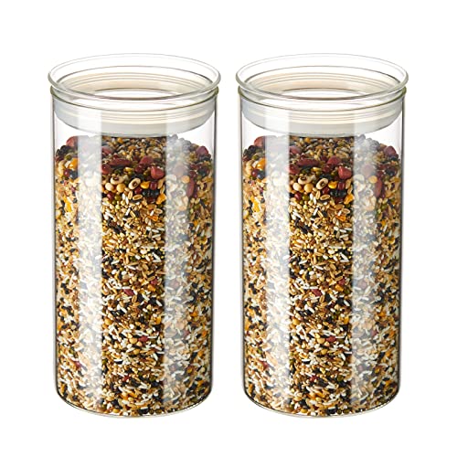 ZENS 74 fl.oz Glass Storage Containers with Airtight Lids, 2 Set 4.7in Wide Mouth Clear Food Storage Jars for Kithen Pantry Baking Flour, Clear Glass Canisters Sets for Pasta, Coffee Beans, Rice - size: 9.2-74oz 2Pack