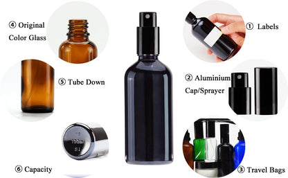 YIZHAO Black Glass Spray Bottles 4oz, with Small Fine Mist Spray, Metal Cap, Refillable for Essential Oil,Travel,Cleaning,Perfume,Aromatherapy,Makeup – 4 Pcs - color: Black, size: 100ml-4
