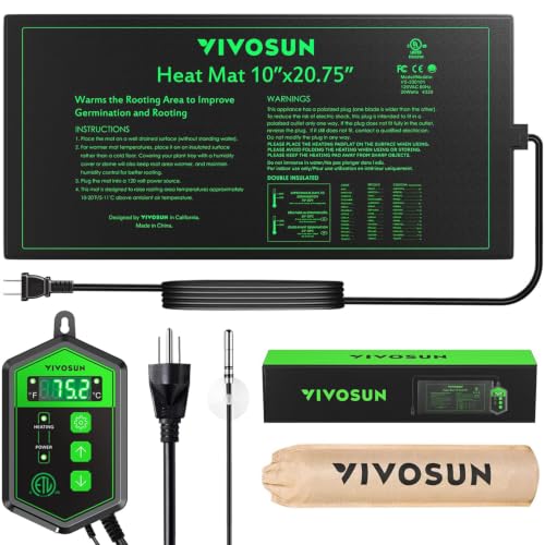 VIVOSUN 10"x 20.75" Seedling Heat Mat and Digital Thermostat Combo Set, UL & MET-Certified Warm Hydroponic Heating Pad for Germination, Indoor Gardening, Greenhouse - size: 10"x20.75"