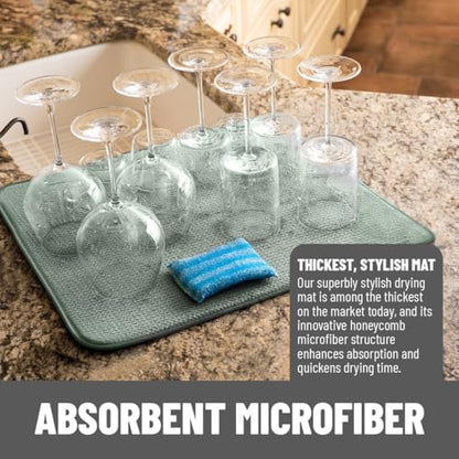 Bellemain XXL Dish Mat Microfiber Dish Drying Mat, Super absorbent (Green, 16" x 18") - color: Green, size: 16" x 18"