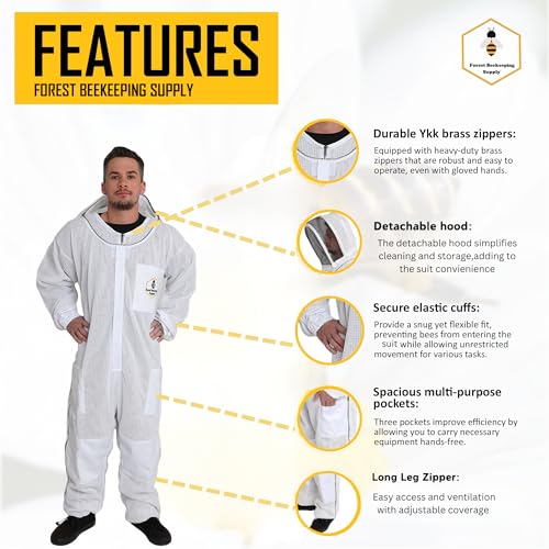 3-Layer Ventilated Bee Suit, Beekeeper Suit Kit with Detachable Fencing Veil and Bee Gloves (2XL) - size: 2XL