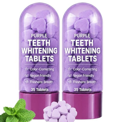 Purple Toothpaste Tablets for Teeth Brighten, 30 Count (Two Bottles) | With Nano Hydroxyapatite Fresh Breath & Oral Care, Portable Cleaning Tablets with Vitamin C & Mint Extract