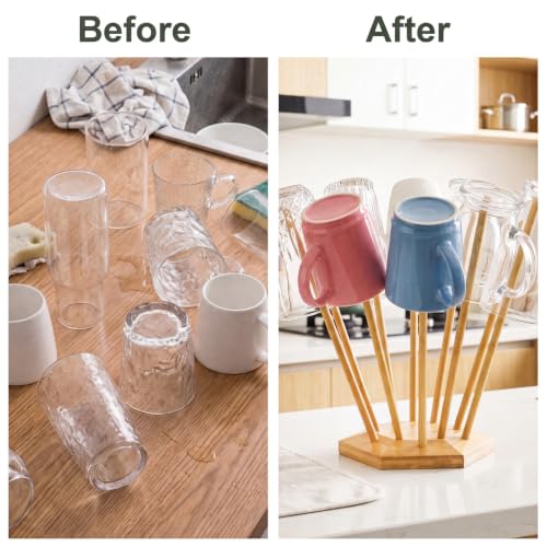 Elsjoy Set of 2 Plastic Bag and Bottle Drying Racks, Countertop Kitchen Bamboo Drying Stands for Cup, Mug, Gloves, Silicone Bags