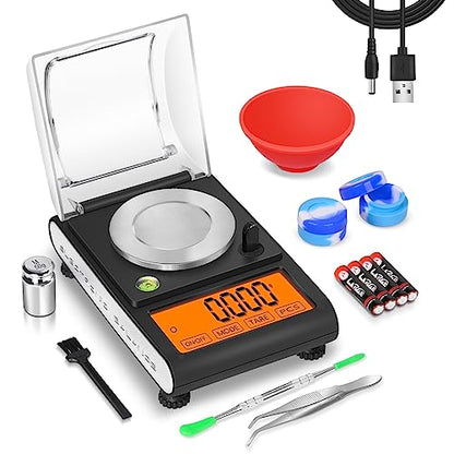 Fuzion Milligram Scale 50g/0.001g, Powder Scale with 9 Accessories | Includes Calibration Weights, Mg Scale for Powder, Supplement, Jewelry, Capsule Filling, Reloading - color: Black Orange