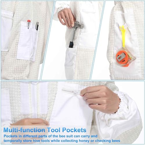 HARFINGTON Bee Suit for Men and Women XXL Beekeeping Suits Outfit with Glove and Round Veil Hood Bee Suits for Men Proof Backyard Professional and Beginner Bee Keeper Thick, White - size: XXL
