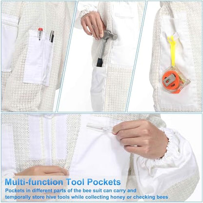 HARFINGTON Bee Suit for Men and Women XL Beekeeping Suits Outfit with Glove and Round Veil Hood Bee Suits for Men Proof Backyard Professional and Beginner Bee Keeper Thick, White - size: XL