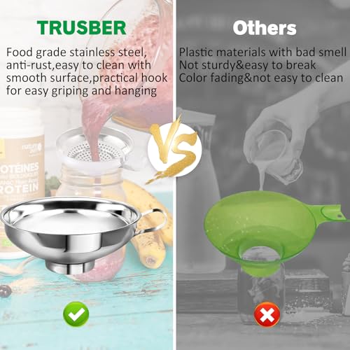 Canning Funnel with Strainer, Food Grade Funnel for Kitchen Use, Metal Large & Small Wide Mouth Funnels for Mason Jars, Stainless Steel & Dishwasher Safe