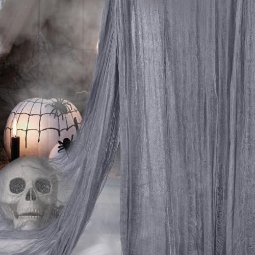 Vellibring 400" x 85" Halloween Creepy Cloth Decoration,Large Grey Spooky Fabric Cloth Scary Gauze Cheesecloth for Haunted House Halloween Party Yard Wall Indoor Outdoor Decor - color: Grey