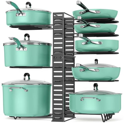 ORDORA Pots and Pans Organizer under Cabinet, 8 Tier Pot Organizers Rack Expandable 11.65" to 19.02" Height with 3 DIY Methods, Adjustable Pan Organizer inside Cabinet Kitchen Storage Organization - style: L-19.02"H-LightDuty