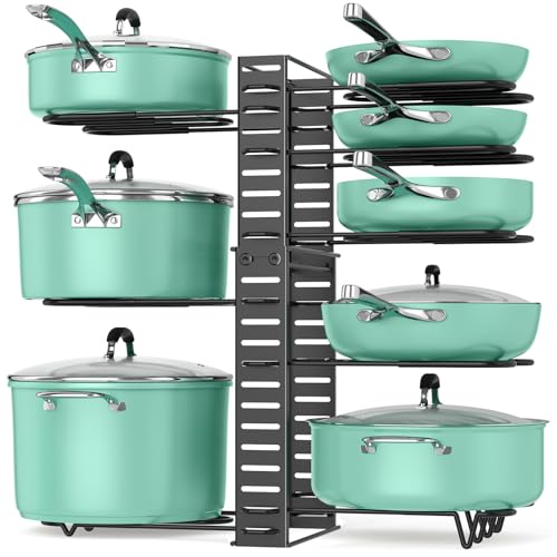 ORDORA Pots and Pans Organizer under Cabinet, 8 Tier Pot Organizers Rack Expandable 11.65" to 19.02" Height with 3 DIY Methods, Adjustable Pan Organizer inside Cabinet Kitchen Storage Organization - style: L-19.02"H-LightDuty
