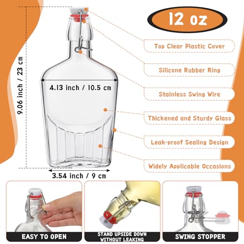 Jinei 12 Pcs Whisky Glass Flask Swing Top Glass Bottles Vanilla Extract Bottles Men Liquor Flask for Homemade Vanilla Extract, Lemoncello, Kombucha, Water Kefirm Apply Christmas Wedding Gifts (12 Oz) - size: 12 Ounces