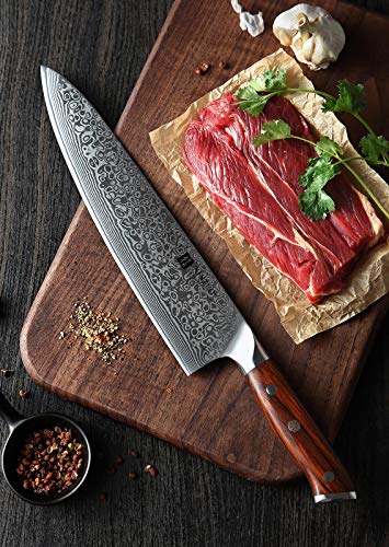 XINZUO 10 Inch Damascus Chef Knife Kitchen Knife Sharp Gyuto Knife Stainless Steel Fashion Professional Chef's Knife with Rosewood Handle - size: 10 inch Chef Knife