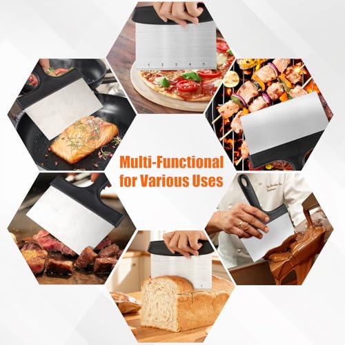 Grill Scraper&Bench Scraper Set，Food Scraper with Handle for Blackstone, Flat Top Grill Cleaning，Premium Stainless Steel Dough Cutter with Measuring Scale for Pastry,Cake,Pizza,Bread,Cooking - style: Grill Scraper&Bench Scraper Set