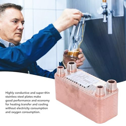 Plate Heat Exchanger, Homebrew Beer Wort Chiller, EATB12‑30 304 Stainless Steel Brazed Plate Heat Exchanger for Floor Heating, Water Heating, Snow Melting