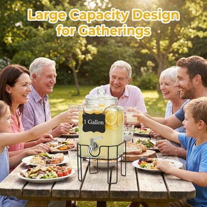 Drink Dispenser, Drink Dispensers for Parties, 1 Gallon Glass Beverage Dispenser with Stand and Glass Lid, 100% Leakproof Spigot, Ideal for Lemonade, Juice, Iced Tea, Laundry Detergent - size: 1 Gallon