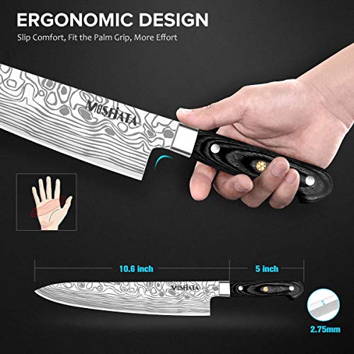MOSFiATA Chef Knife 10 Inch Super Sharp Professional Kitchen Knife with Finger Guard in Gift Box, German High Carbon Stainless Steel EN.4116 Cooking Knife with Micarta Handle - style: 10 inch chef knife