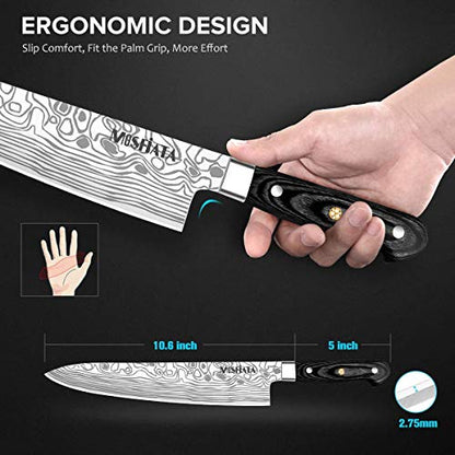 MOSFiATA Chef Knife 10 Inch Super Sharp Professional Kitchen Knife with Finger Guard in Gift Box, German High Carbon Stainless Steel EN.4116 Cooking Knife with Micarta Handle - style: 10 inch chef knife
