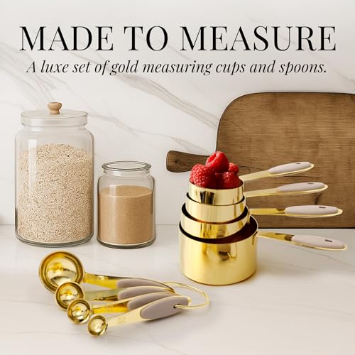 Styled Settings 23-Piece Beige and Gold Utensils Set – Silicone Nonstick Cooking Tools with Garlic Press, Can Opener, Measuring Cups, Utensil Holder – Luxury Kitchen Accessories for Modern Homes - color: 23 Piece Beige and Gold