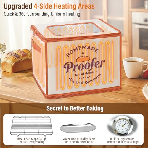 Foldable Bread Proofing Box, JOCXSPI 4-Sided Heating Dough Proofer for Sourdough Starter, 68–131°F Temp Control, 99H Timer, Metal Rack, Water Tray, Humidor for Pizza, Yogurt, Kombucha, Baking (Beige) - color: Beige