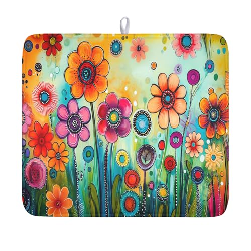 Abstract Colorful Floral Dish Drying Mat for Kitchen Counter Spring Summer Flower Microfiber Dish Drainer Mat Rustic Absorbent Washable Drying Pad 16"x18" - color: Summer Abstract Floral, size: 18" x 16"