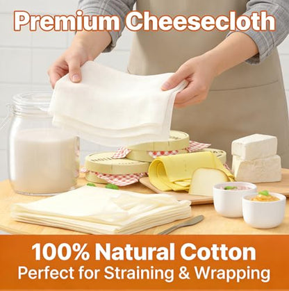 8 PCS Reusable Cheesecloth, Grade 100, 20x20 Inch Hemmed Cheese Cloth, 100% Cotton Unbleached Strainer for Cooking, Baking, Juicing and Cheese Making