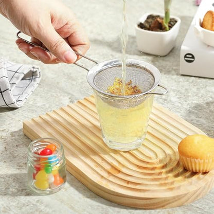 3.35 Inch Silver Fine Mesh Strainer, Stainless Steel Metal Handheld Small Mini Sieve Strainer, Kitchen Food Strainer with Handle for Cocktail, Tea, Coffee and Juice