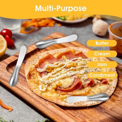 Linwnil 4-Piece Stainless Steel Butter Knife Set - Cheese & Butter Spreader Knives - Charcuterie Utensils - Dishwasher Safe - Silver
