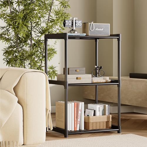 3-Tier Storage Shelves with Plastic Connectors – Metal Shelf Organizer for Pantry, Closet & Bathroom, Space-Saving Sturdy Shelving Unit Rack, Black, 17.3" x 12.8" x 28.9" - size: 17.3" x 12.8" x 28.9"(3T)