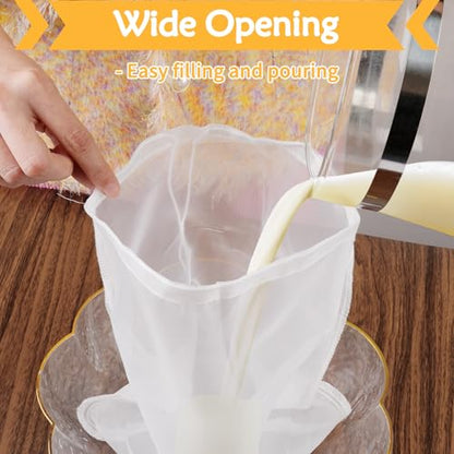 4 Pcs Food Grade Nut Milk Bag Reusable, Grade 100, 10" x 12" Nut Bag Strainer, Fine Mesh Nylon Cheese Cloth Bags for Straining Oat Almond Milk, Greek Yogurt, Juice, Cold Brew Coffee, Beer Tea - size: 10" x 12"