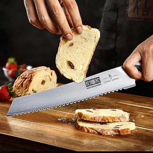HOSHANHO Bread Knife 8 inch, Japanese High Carbon Stainless Steel Serrated Bread Knife, Professional Bread Cutting Knife for Homemade Bread - size: 8"