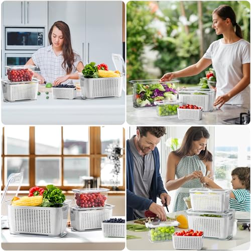 LUXEAR Fresh Container, 3PACK Produce Saver Container BPA Free Fridge Organizer for Vegetable Fruit and Salad Partitioned Food Storage Container with Vents Stay Fresh Containers Not Dishwashers Safe - color: White