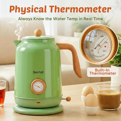 Seehot® Electric Kettle With Thermometer, 1.7L Electric Tea Kettle, 1200W Hot Water Kettle Electric, Auto Shutoff, Boil-Dry Protection, 304 Stainless Steel, Cordless Base,Green - color: Green