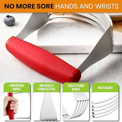 Spring Chef Red XL Size Dough Blender Tool For Baking, Heavy Duty Pastry Blender Tool for Easy Mixing, Stainless Steel Pastry Cutter with Sharp Blades, Dishwasher Safe Dough Mixer | Heavy Duty Dough Mixer with Stainless Steel Blades, Butter Cutter for Eas