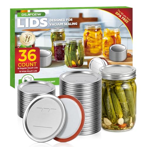 36 Pack Mason Jar Lids for Wide and Regular Mouth Jars, with Date Reminder Vacuum Seal Lids for Electric Mason Jar Vacuum Sealers - size: 18 Regular + 18 Wide Mouth Lids
