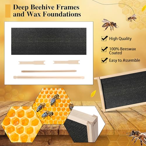Yuntau 40 Pack Deep Beehive Frames and Foundations Beeswax Coated Food Grade Sheets Cedar Wood Unassembled Frames for Langstroth Deep Brood Boxes Easy to Assemble(Black,19 x 17.6 x 6.3 Inches) - color: Black, size: 19 x 17.6 x 6.3 Inches