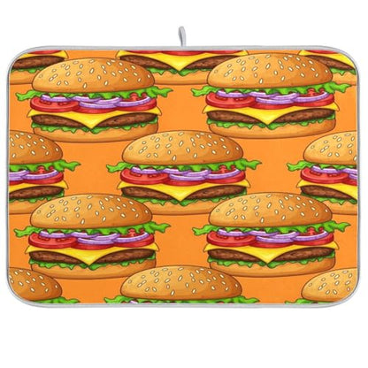 Cheeseburger Tomato Onion Dish Drying Mat Kitchen Dish Drying Pad Absorbent Microfiber Coffee Mat for Draining Racks Countertops Sinks 16x18 Inch - size: 16x18in
