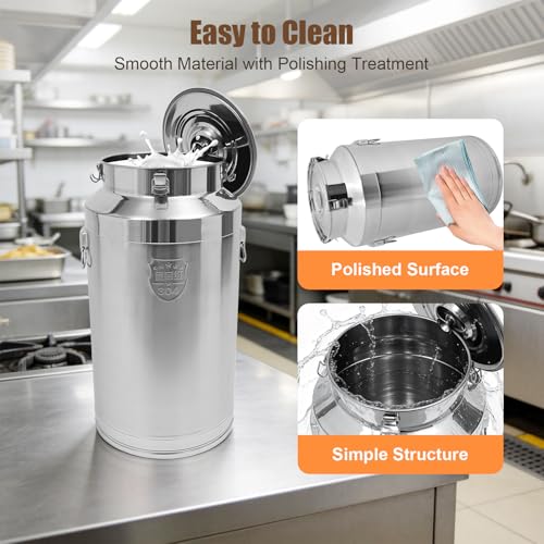 Stainless Steel Milk Can, 88L/23.3Gal Storage Bucket Airtight Canister with Lid, Wine Oil Beverage Storage Container for Kitchen Restaurant Party, W15.8*H29.1in - size: 88L/23.3Gal w/o Faucet