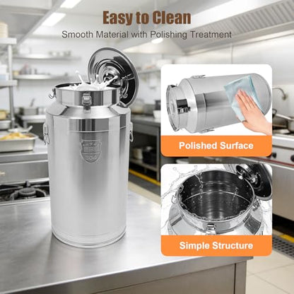 Stainless Steel Milk Can, 88L/23.3Gal Storage Bucket Airtight Canister with Lid, Wine Oil Beverage Storage Container for Kitchen Restaurant Party, W15.8*H29.1in - size: 88L/23.3Gal w/o Faucet