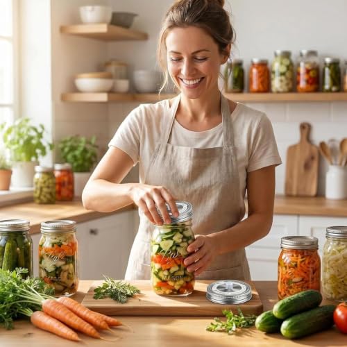 Stainless Steel Fermentation Lids with Date Tracker & Airlock for 16/24/32/64Oz Wide Mouth Mason Jars, Food Grade Stainless Steel Fermentation Kit for Pickling, Kimchi, Kombucha & Sauerkraut - color: stainless steel