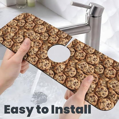 Chocolate Chip Cookie Faucet Mat For Kitchen Sink, Absorbent Countertop Protector, Quick Dry Sink Splash Guard Pad, Waterproof Draining Mat 15" X 5.5" - color: Style 7