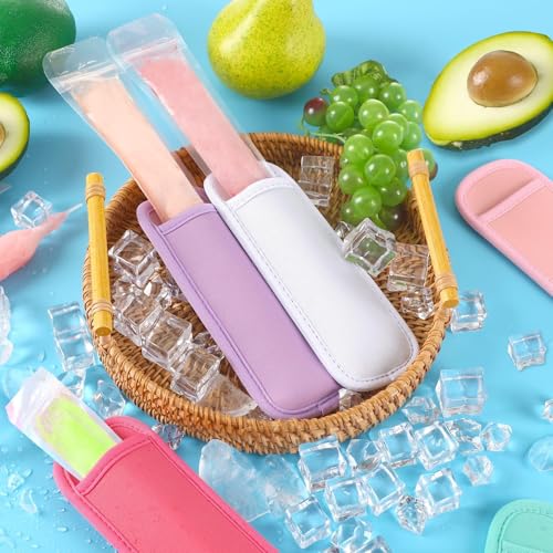 JANYUN 24 Pack Reusable Popsicle Bags Ice Pop Sleeves Antifreezing Sleeves (Multicolor) - color: Multicolor